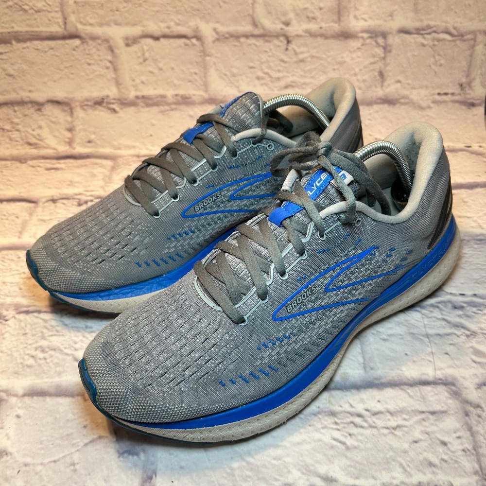 Brooks Glycerin 19 Running Shoes Mens 11.5 Gray Electric Blue Lace-Up "Read"